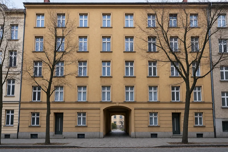 Badsanierung in der Mietwohnung: Mietshaus um 1900 mit Durchfahrt zum Hinterhof